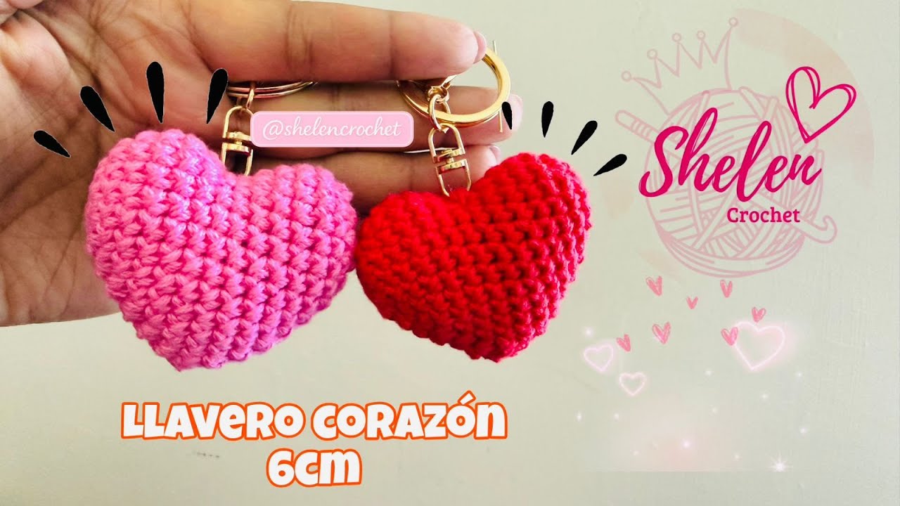 Corazón llavero a crochet de 6 cm | Tejido en una sola pieza paso a paso