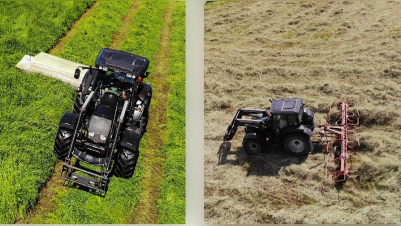 Mowing and spreading grass for hay // Valtra n101