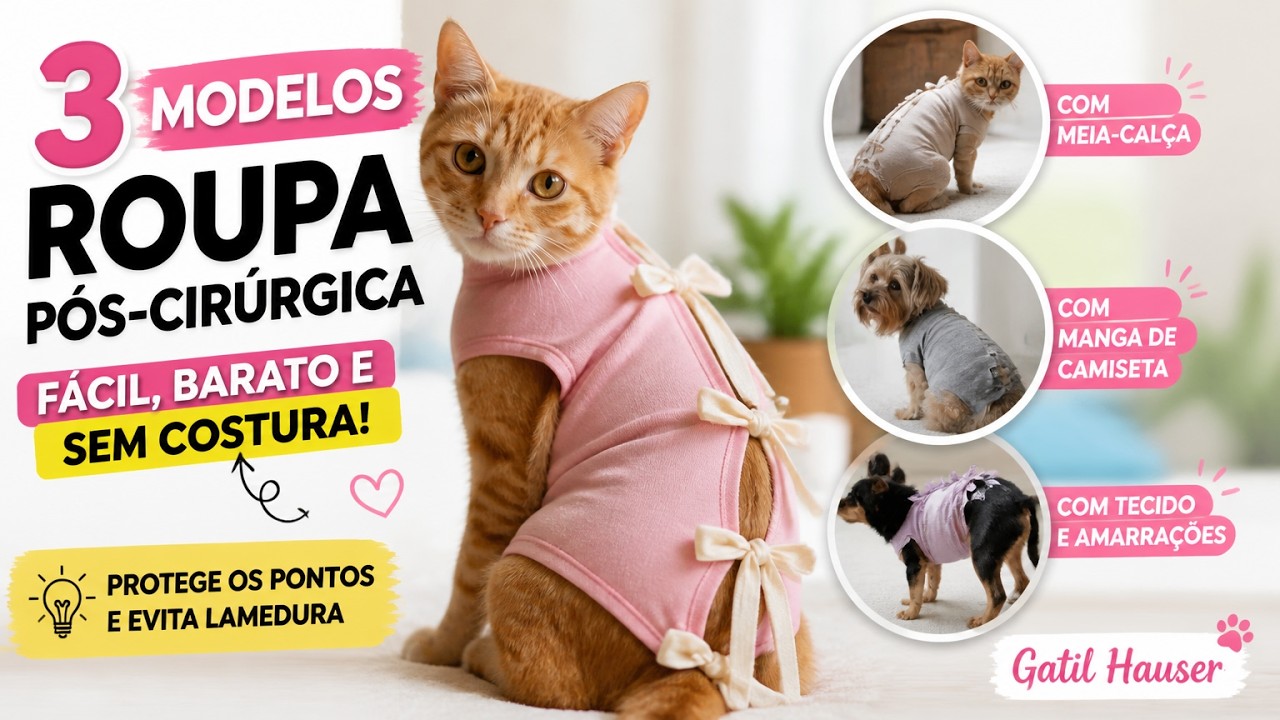 ROUPA cirúrgica pós castração para gatas ou cadelas. Faça em casa sem gastar quase nada.