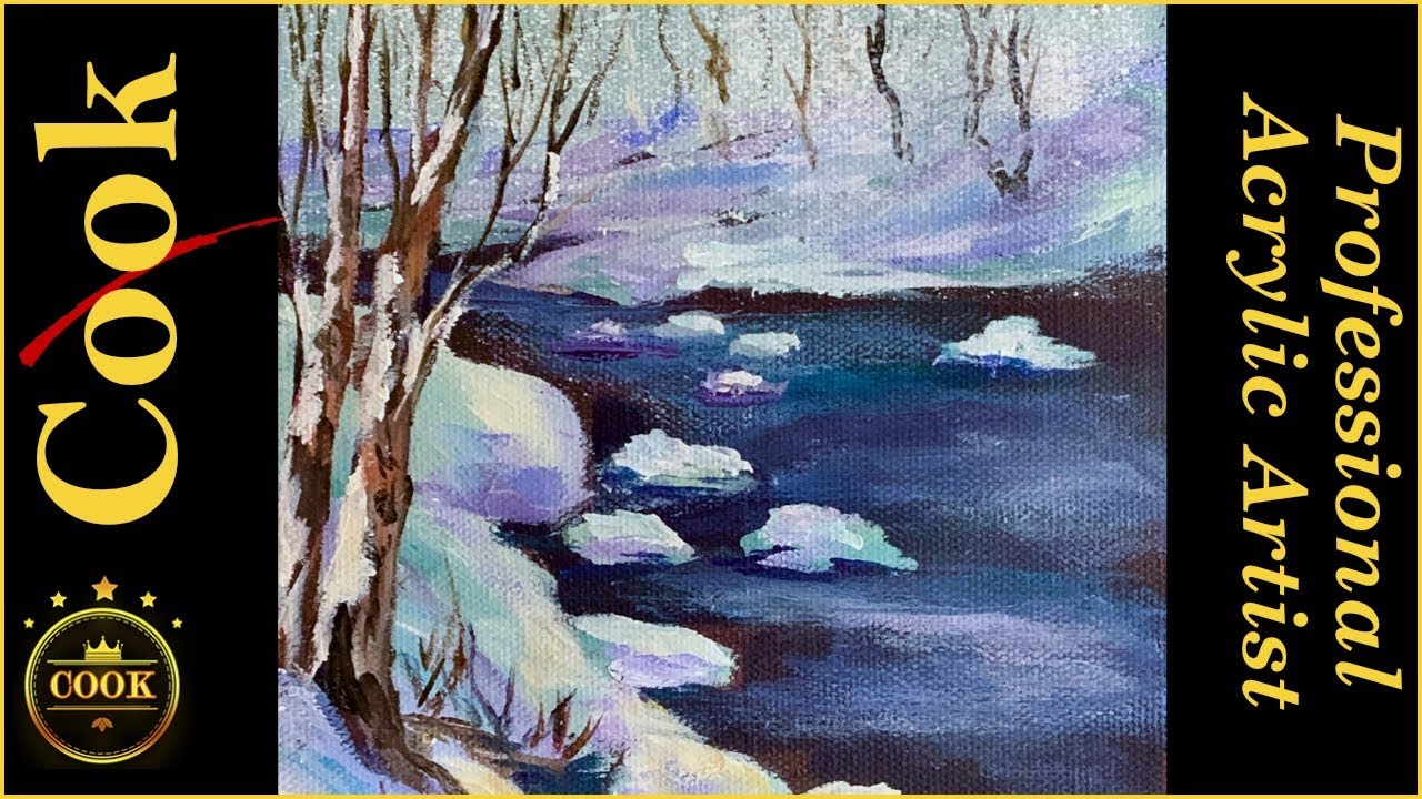 Snowy Bank Along the Potomac Acrylic Painting Tutorial for Beginners and Advanced Artists