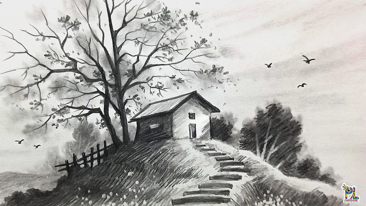 How to draw a House on Hill in Landscape Art