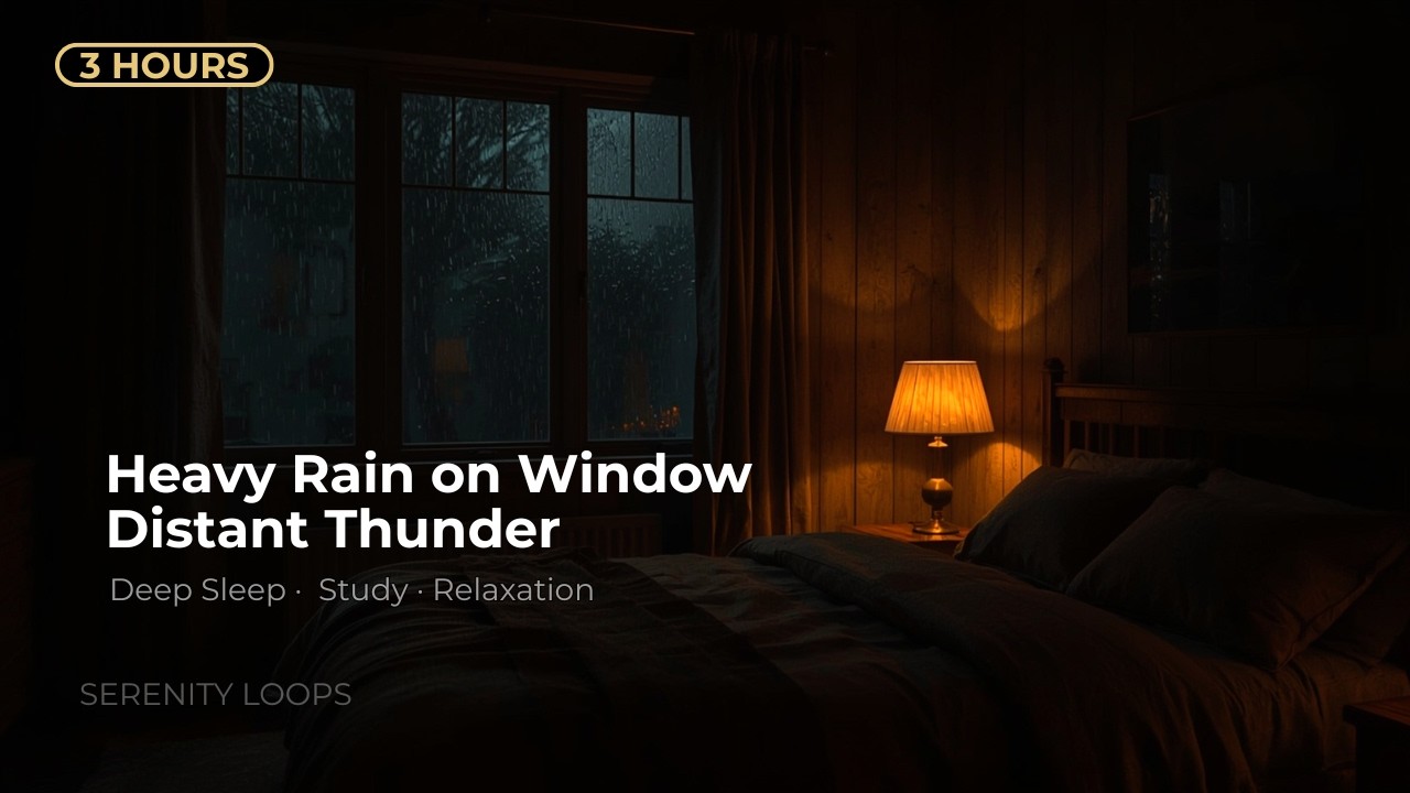 Heavy Rain on Window with Distant Thunder 🌧️✨ Cozy Bedroom Ambience for Sleep & Relaxation