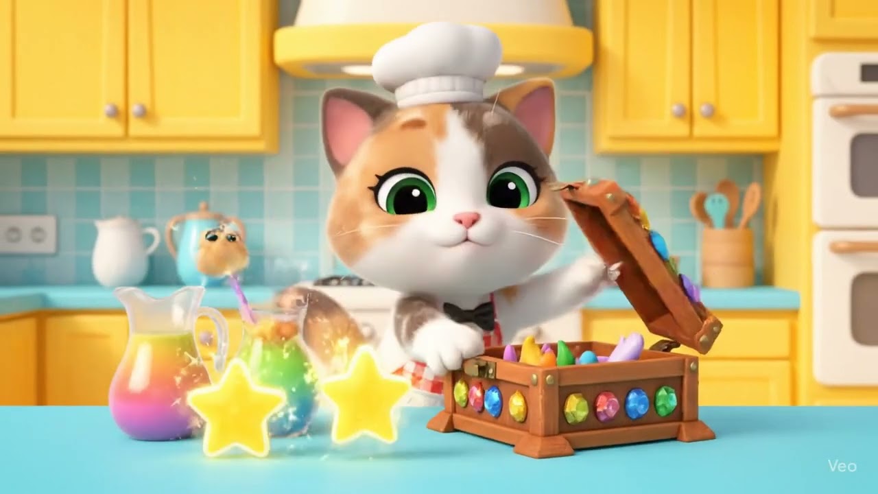 Magical Cooking Adventure with a Cute Chef Cat! 🌈✨ Fun Food Sounds for Kids