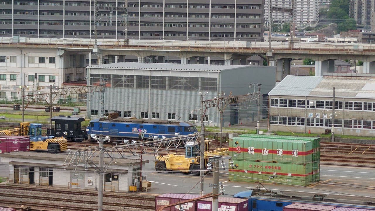福山通運コンテナがコキに乗せられる様子　倍速👀　2023/07　広島貨物ターミナル駅　