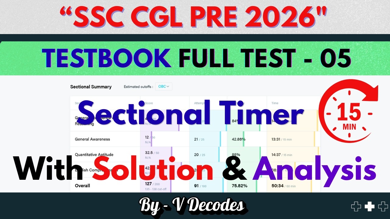 TESTBOOK Mock Full Test 05 | 🚨 15 minutes Sectional Timing 🚨 | SSC CGL 2026 #ssc #mts #cpo #cgl