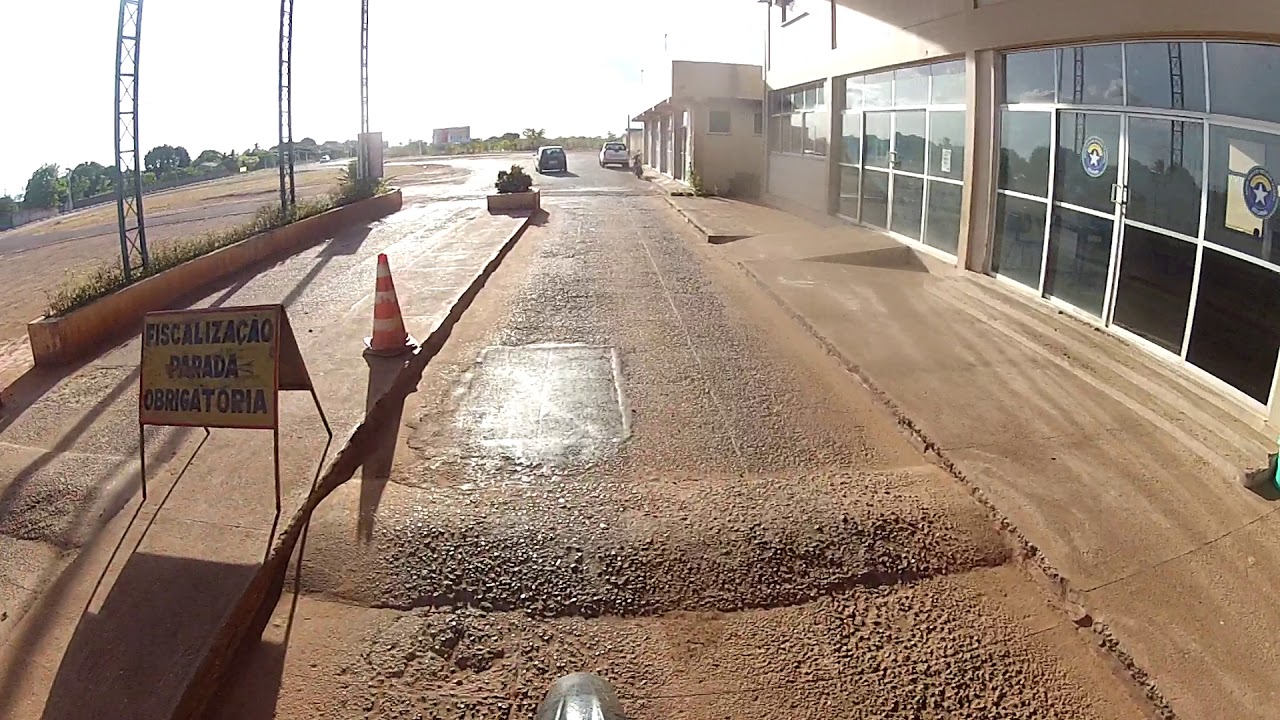Crossing the border from Lethem Guyana to Bonfim Brazil by motorcyle