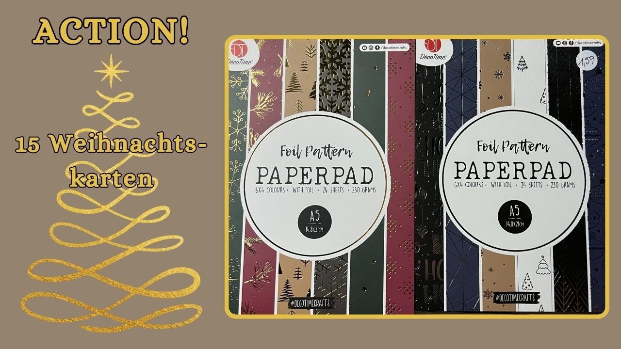 ACTION! 15 Weihnachtskarten zwei Foil patterned paper Blöcke 2024 - Déco Time