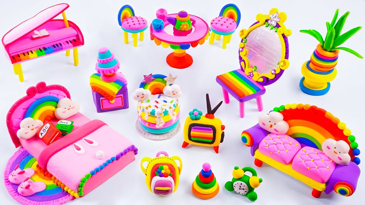 DIY How to Make Polymer Clay Miniature Makeup Set, Bed, Sofa | DIY Miniature Cute Bed Room