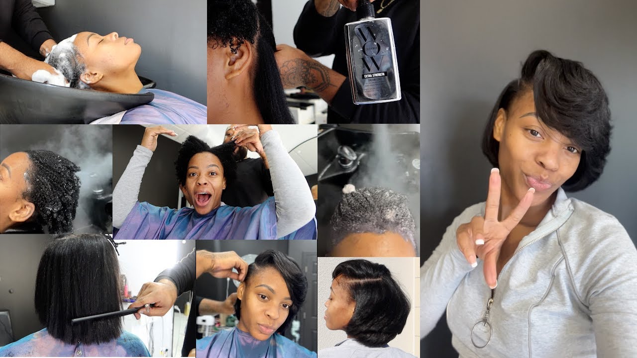 Silk Press + Jet Black Demi Color + Cut 🖤 1st SALON VISIT SINCE BIG CHOP!
