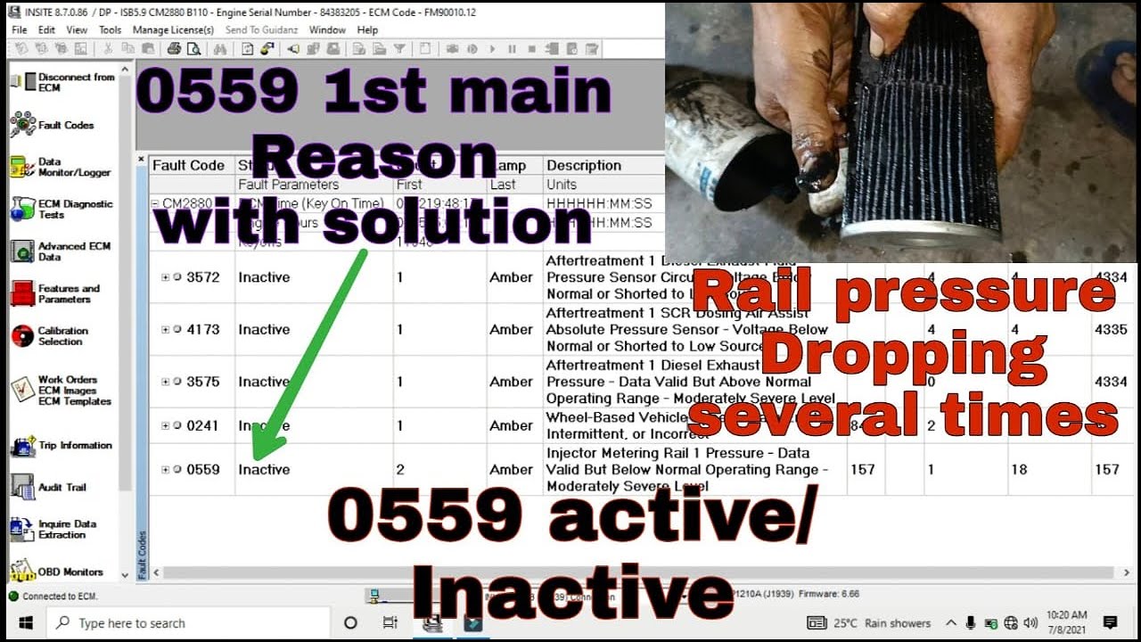 0559 & 0241 Active/Inactive pickup dropping several times  rail pressure dropping problem solved.