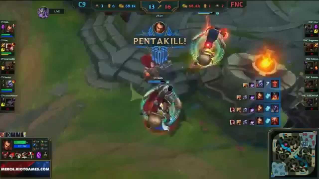 C9 Balls - INSANE DARIUS PENTAKILL TO WIN THE GAME! (C9 vs FNC Highlight)