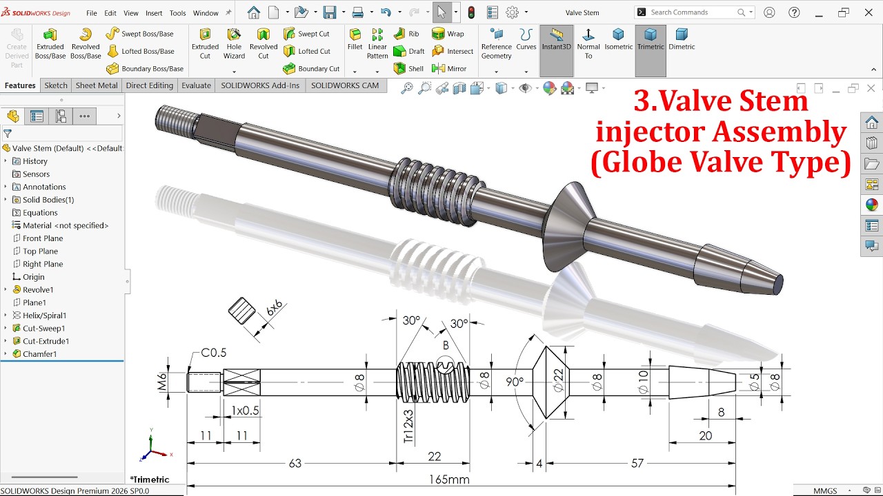 3. Сборка форсунки с клапаном (шаровидного типа) в SolidWorks