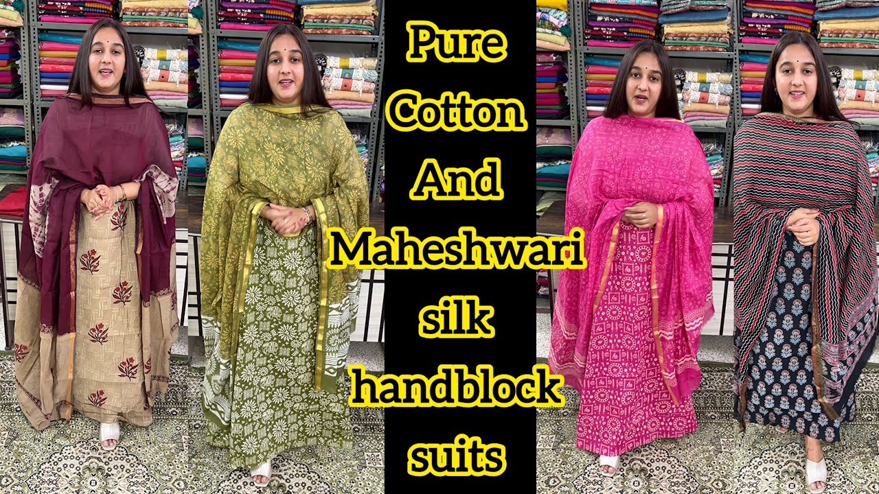 Latest Trending Ajrakh, Warli Handblock Cotton Suits🌹 Kalamkari handblock Maheshwari silk suits🌹