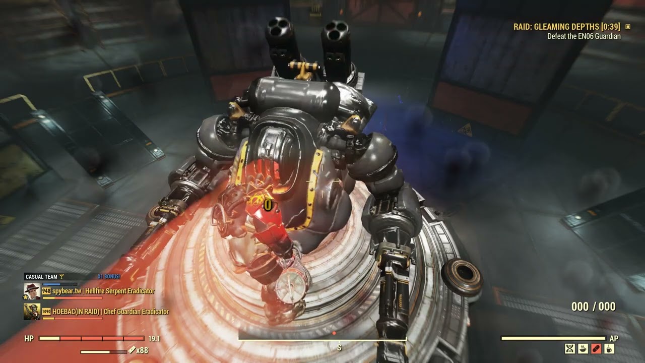 Fallout 76 The Gleaming Depths raid ENO6 solo - Bloodied PA Auto Melee in 1min 46s