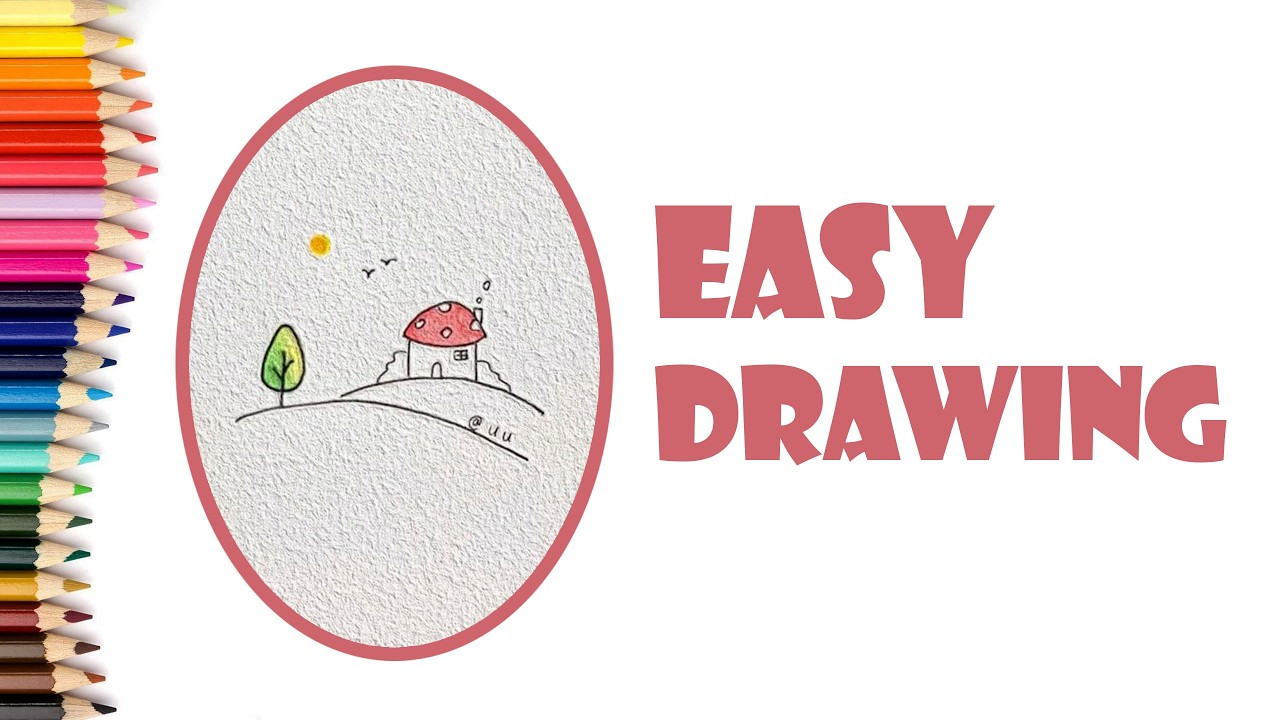 Easy Mushroom House Drawing for Kids | Cute Fairy Tale Art