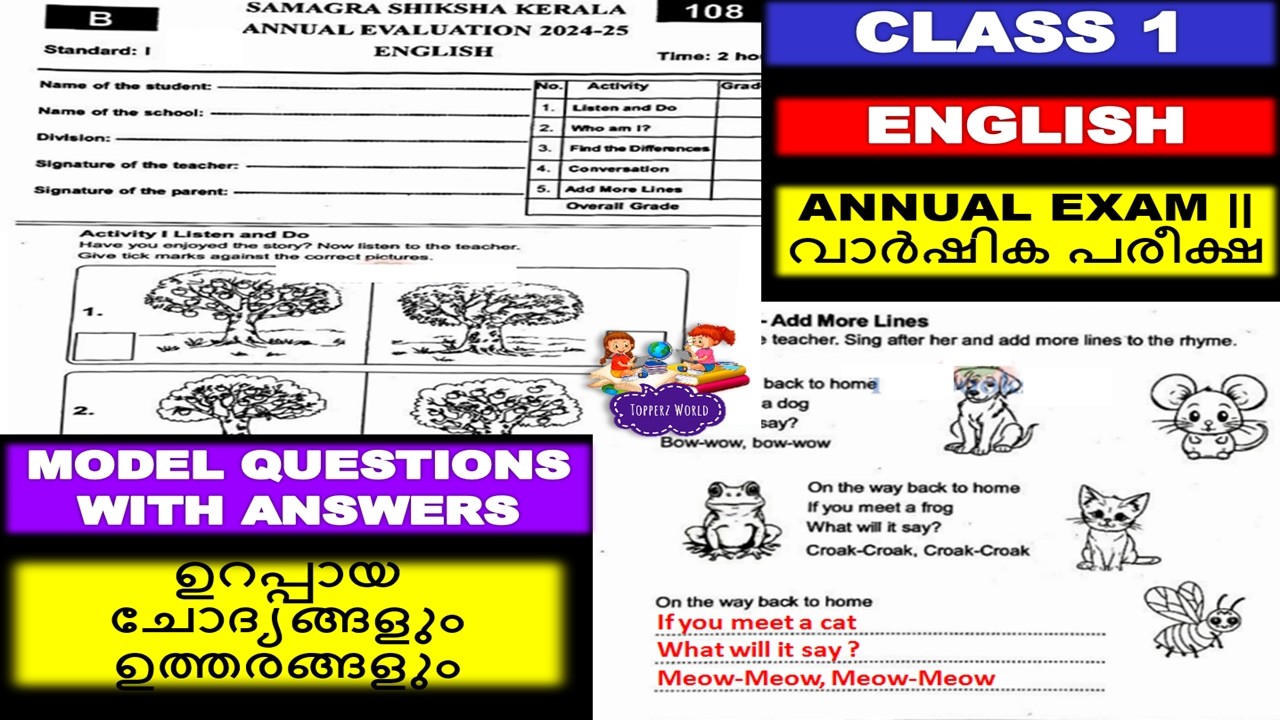 CLASS 1 ENGLISH |ANNUAL EXAM MODEL QUESTION ANSWERS |ഉറപ്പായ ചോദ്യങ്ങളും ഉത്തരങ്ങളും