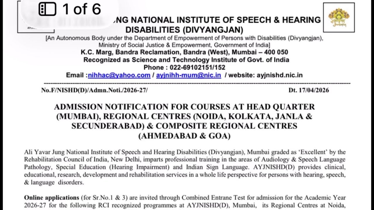 Admission notice AYJNISHD 2026