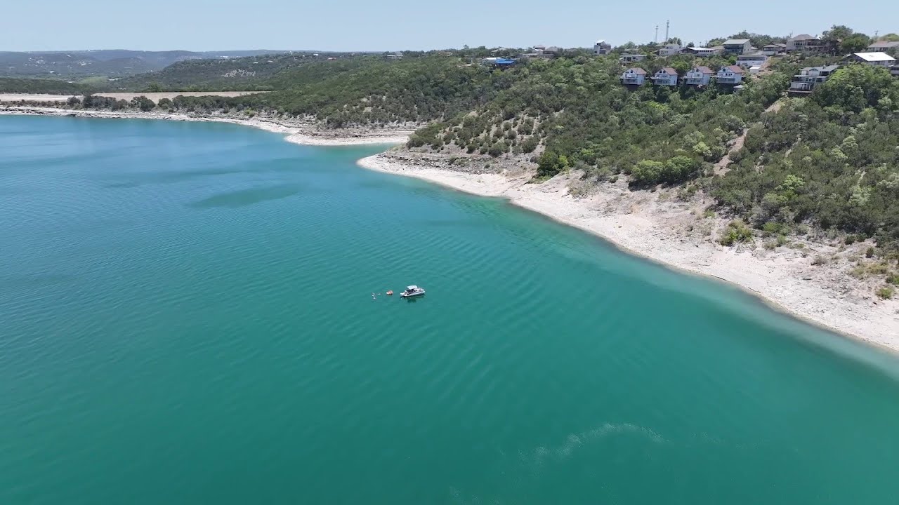 Drone footage shows Canyon Lake as water level continues to drop
