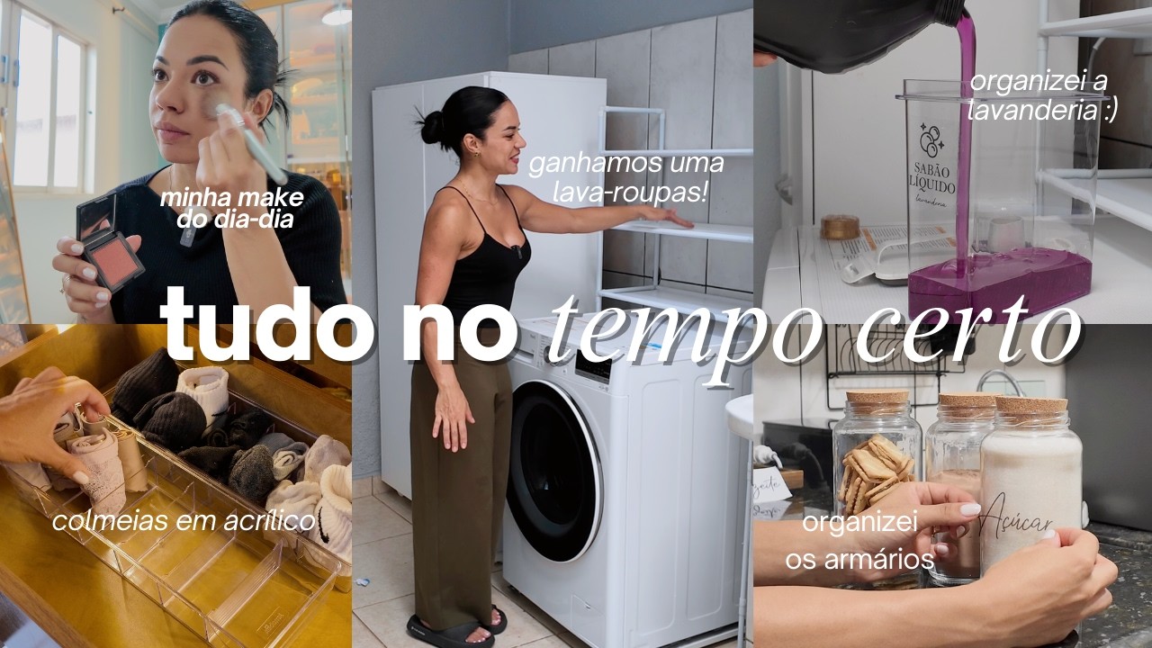 TUDO NO TEMPO CERTO! | Ganhamos uma lava-roupas + Organizei a cozinha e área de serviço 😍✨