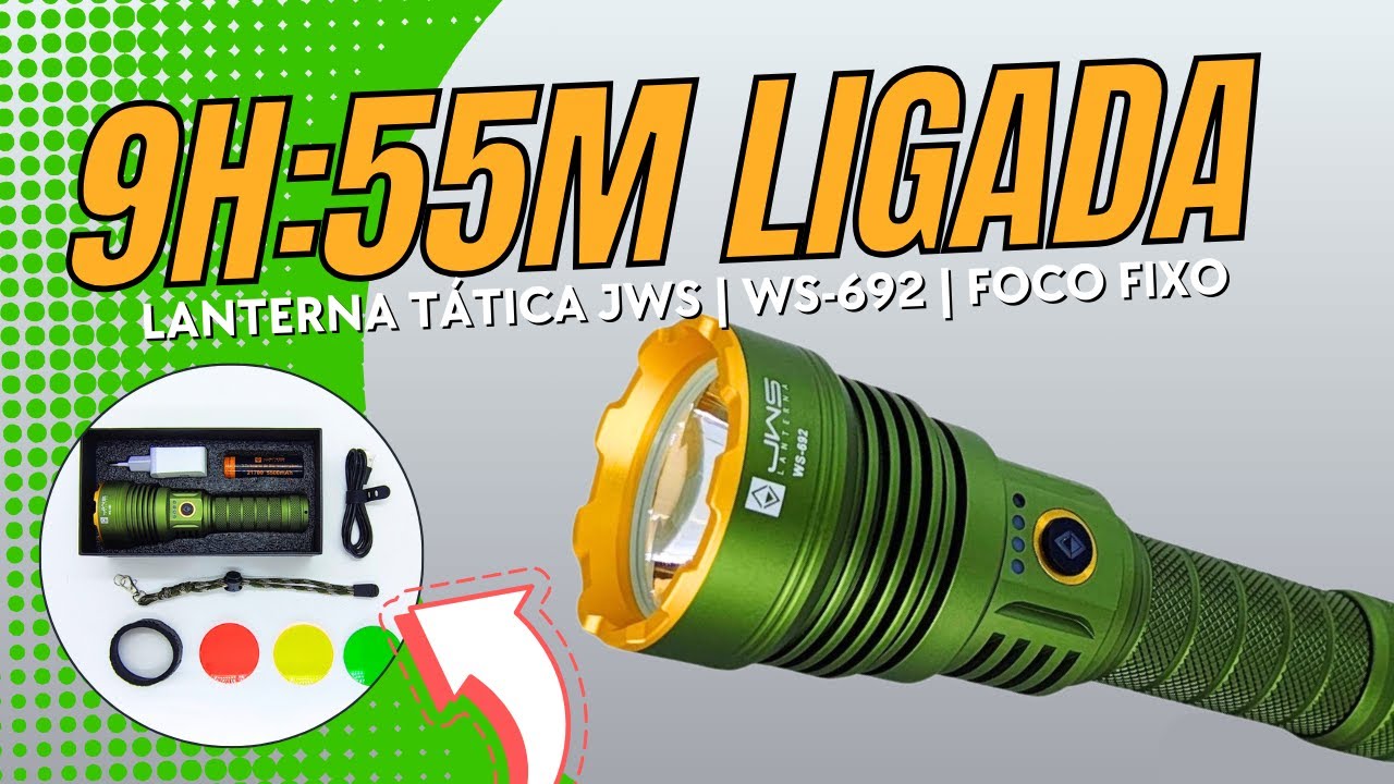 Quanto tempo dura a Super Lanterna Tática JWS | WS-692 | Longo Alcance | LED V3 | Bat. 1x 21700 #jws