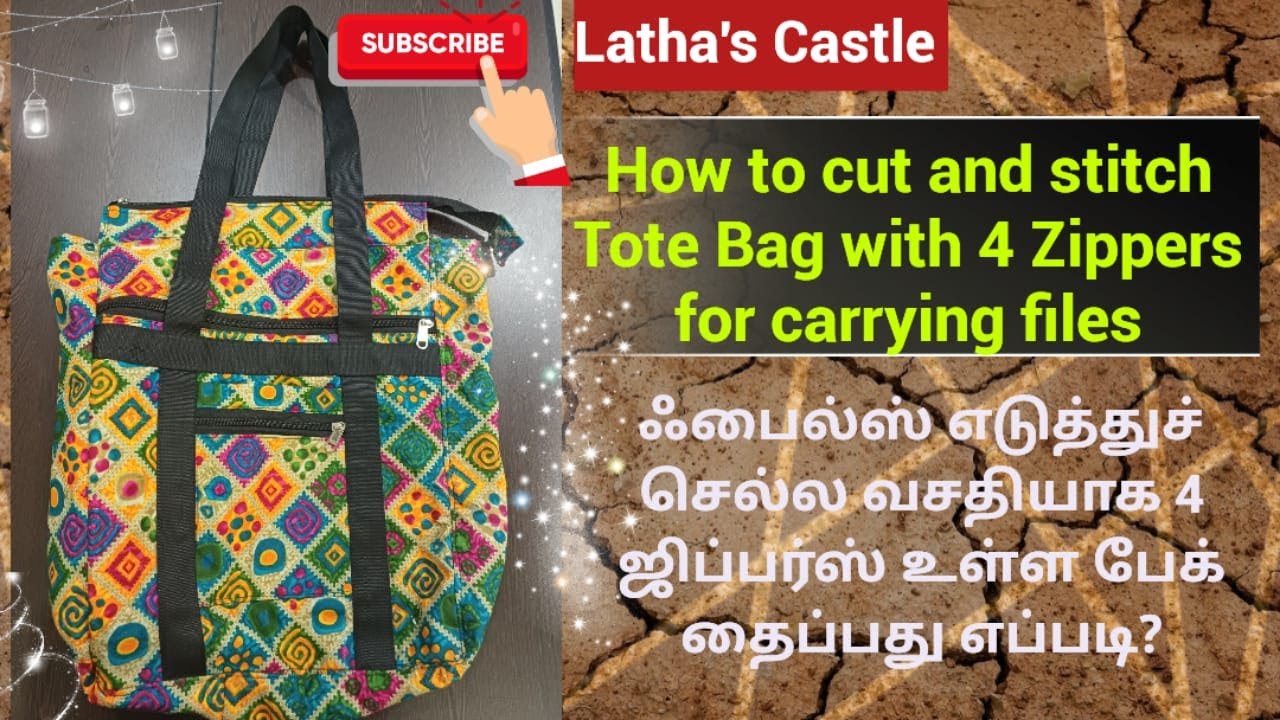 How to cut and stitch Tote Bag with 4 Zippers for carrying Files