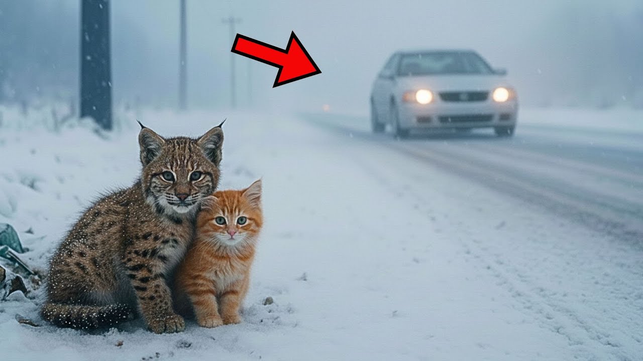 Bobcat Kitten & Cat Kitten Were Abandoned On Roadside- Until A Car Passed By And Saw Them Trembling.