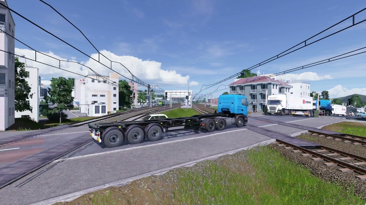 Transport Fever 2 - 12 Minutes of busy railroad crossing