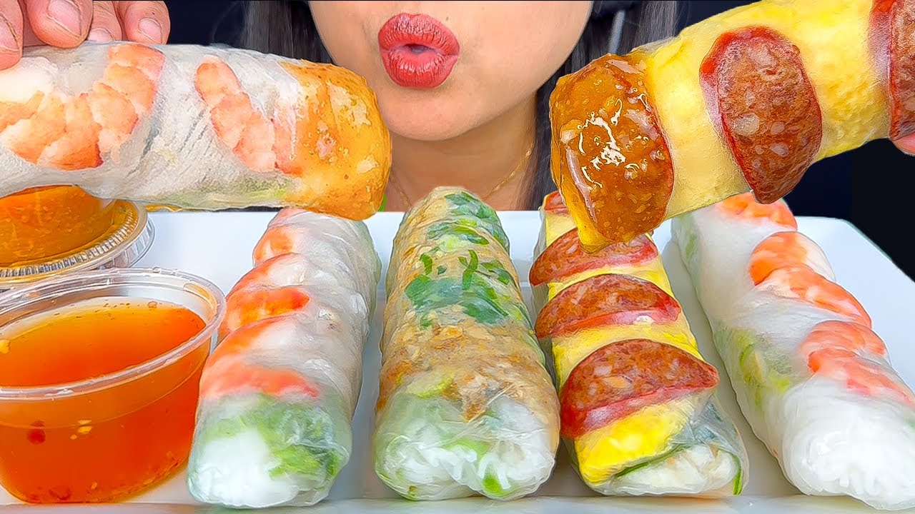 ASMR SPRING ROLLS *3 DIFFERENT FLAVORS* | MUKBANG | EATING SOUNDS | ASMR PHAN