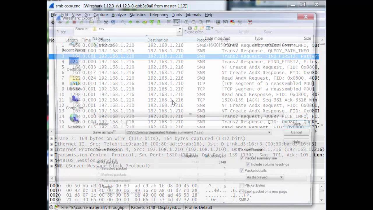 Wireshark: Сохранить в CSV