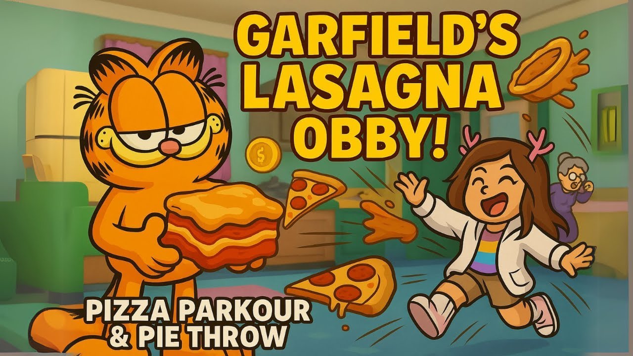 Garfield’s LASAGNA🍝 Obby !! 🍕Pizza Parkour & Throwing Pie! | Escape Crazy Cat Lady 🤣
