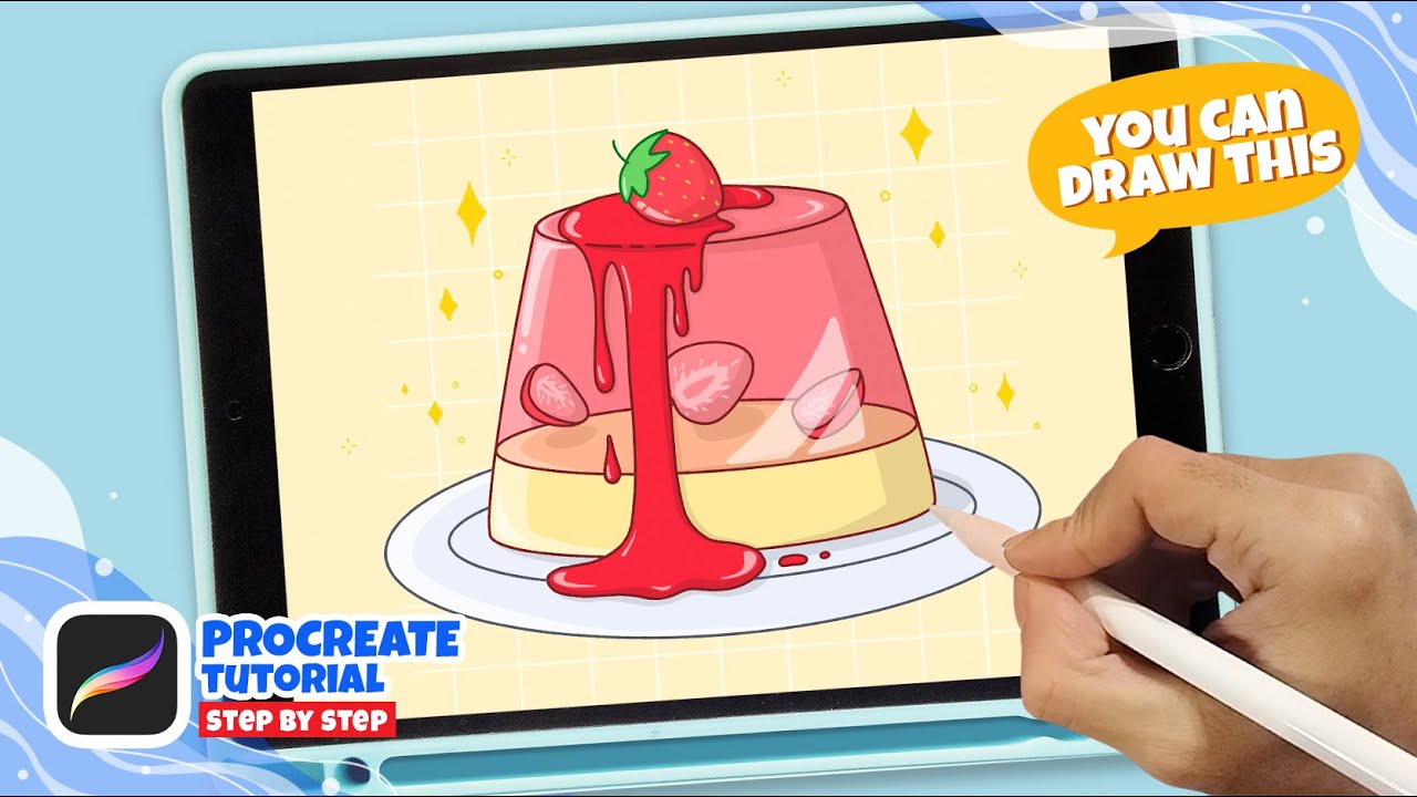 TUTORIAL DRAWING STRAWBERRY PUDDING IN PROCREATE 🍮 You Can Draw This