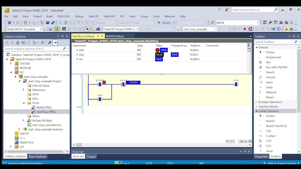 BECKHOFF TwinCAT 3 Start Stop Program in LADDER