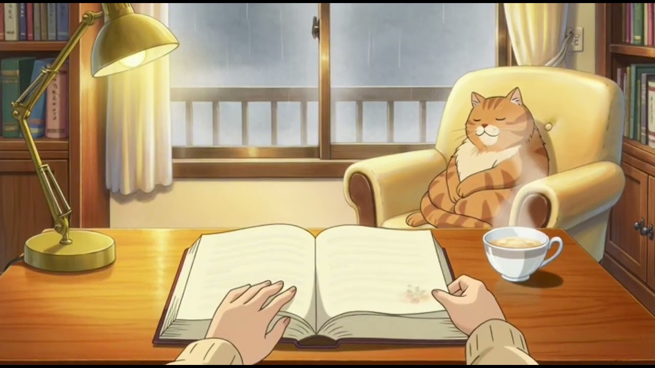 Peaceful Library in the Rain — Cozy Animation Loop for Study, Focus, Sleep