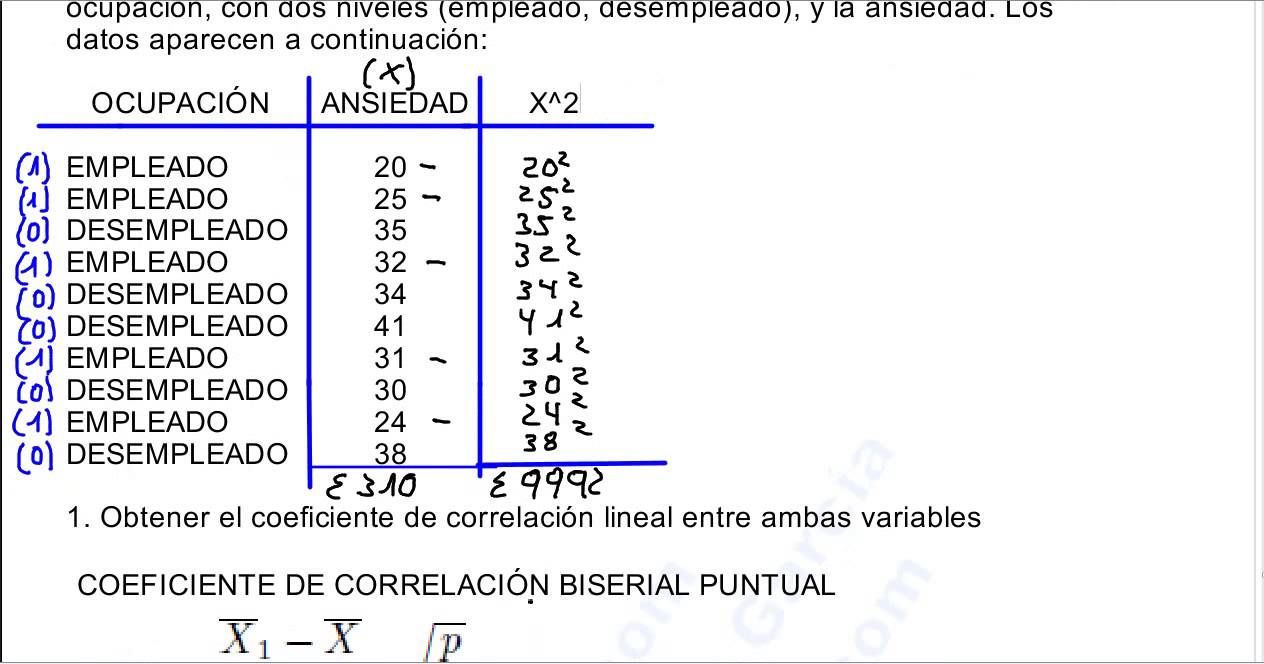 COEFICIENTE DE CORRELACIÓN BISERIAL PUNTUAL, ESTADÍSTICA DESCRIPTIVA II, EJERCICIO 19