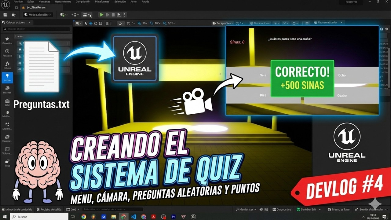 Programando la Lógica (BLUEPRINT): Preguntas Aleatorias, Puntos y Menús | Devlog #3