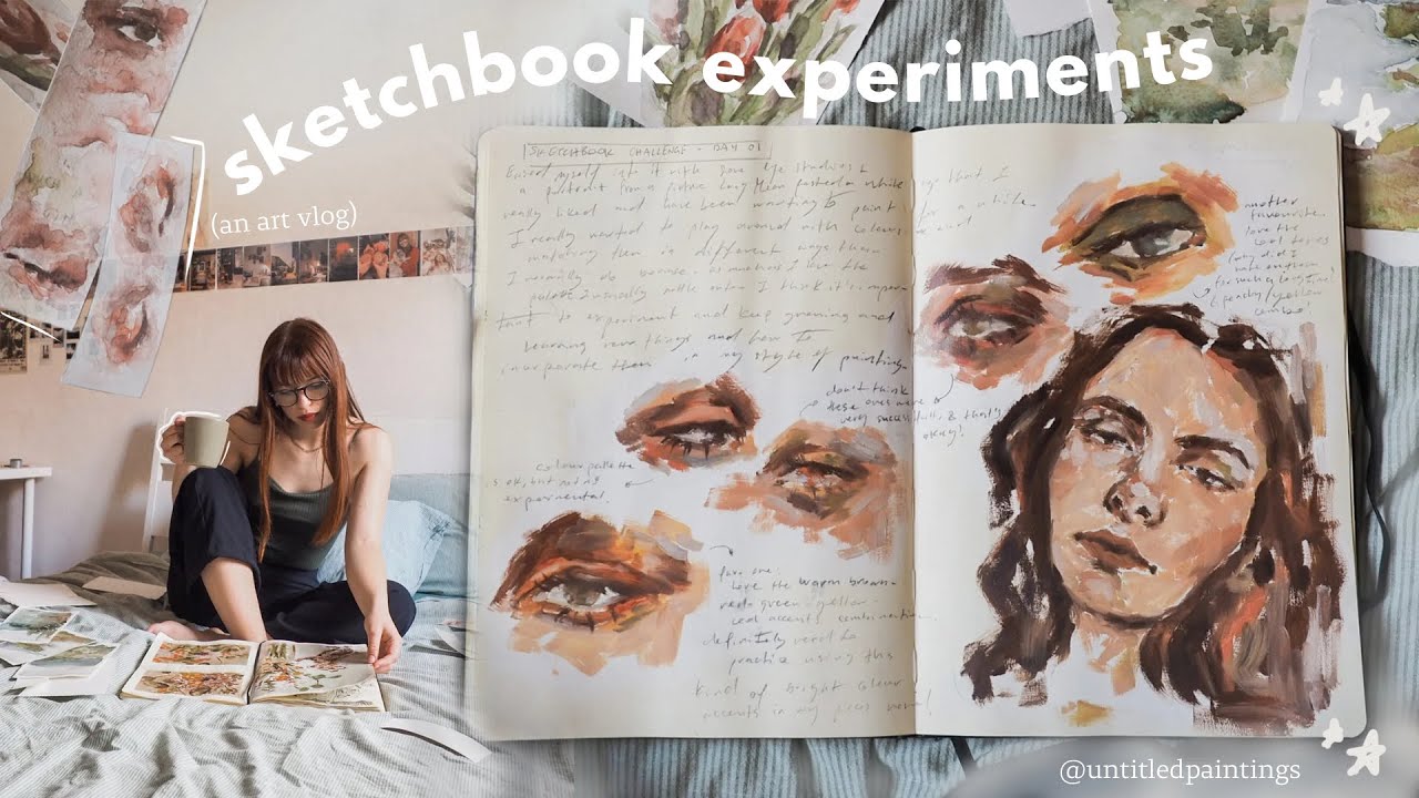 🌱3 DAYS IN MY SKETCHBOOK - eye studies, painting a bunny & flowers🐰🌱