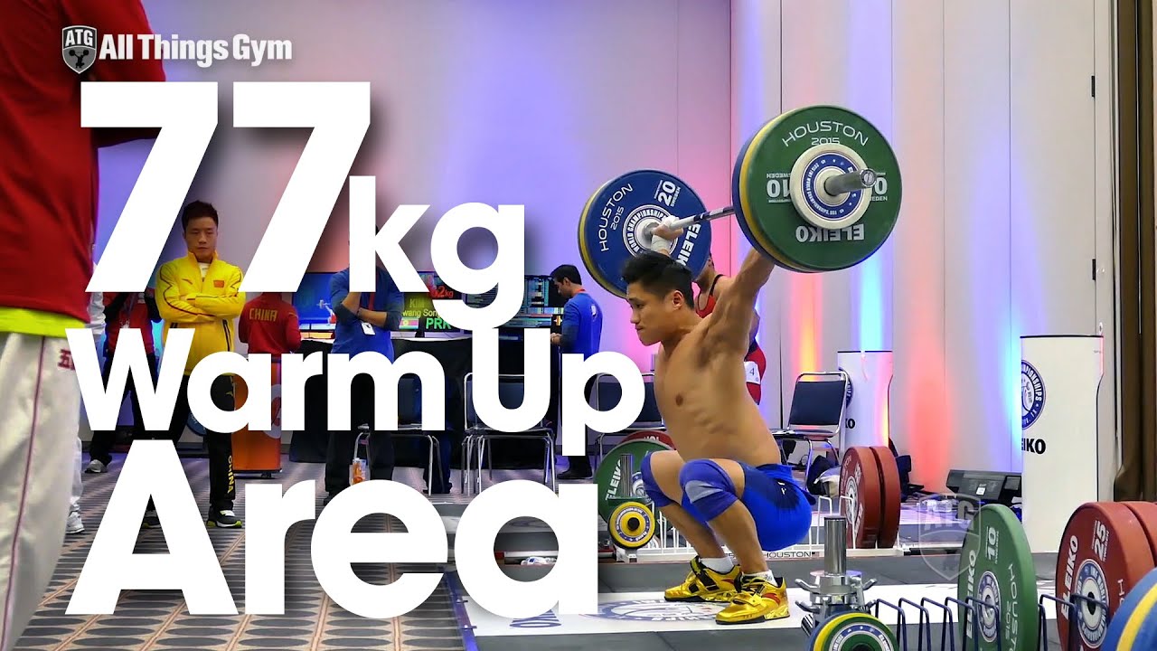 77kg Warm Up Area with Lu Xiaojun 2015 World Weightlifting Championships