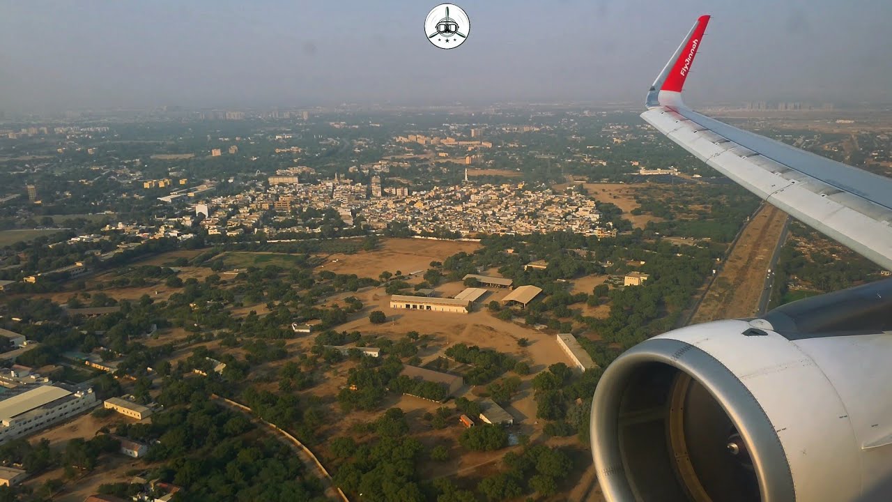 Islamabad to Karachi on Fly Jinnah A320, featuring plane spotting views from a window seat