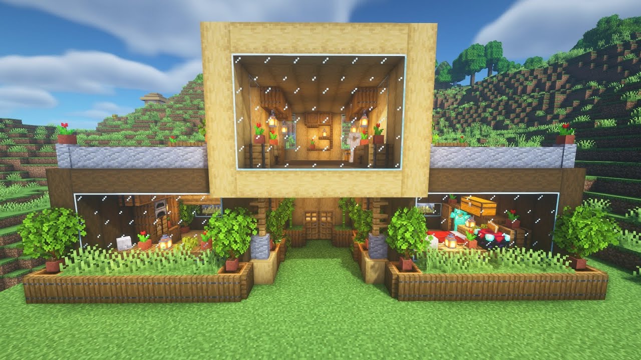 Minecraft-ağaç ev yapımı /Minecraft | How to Build a Wooden House | Simple Survival House Tutorial 4