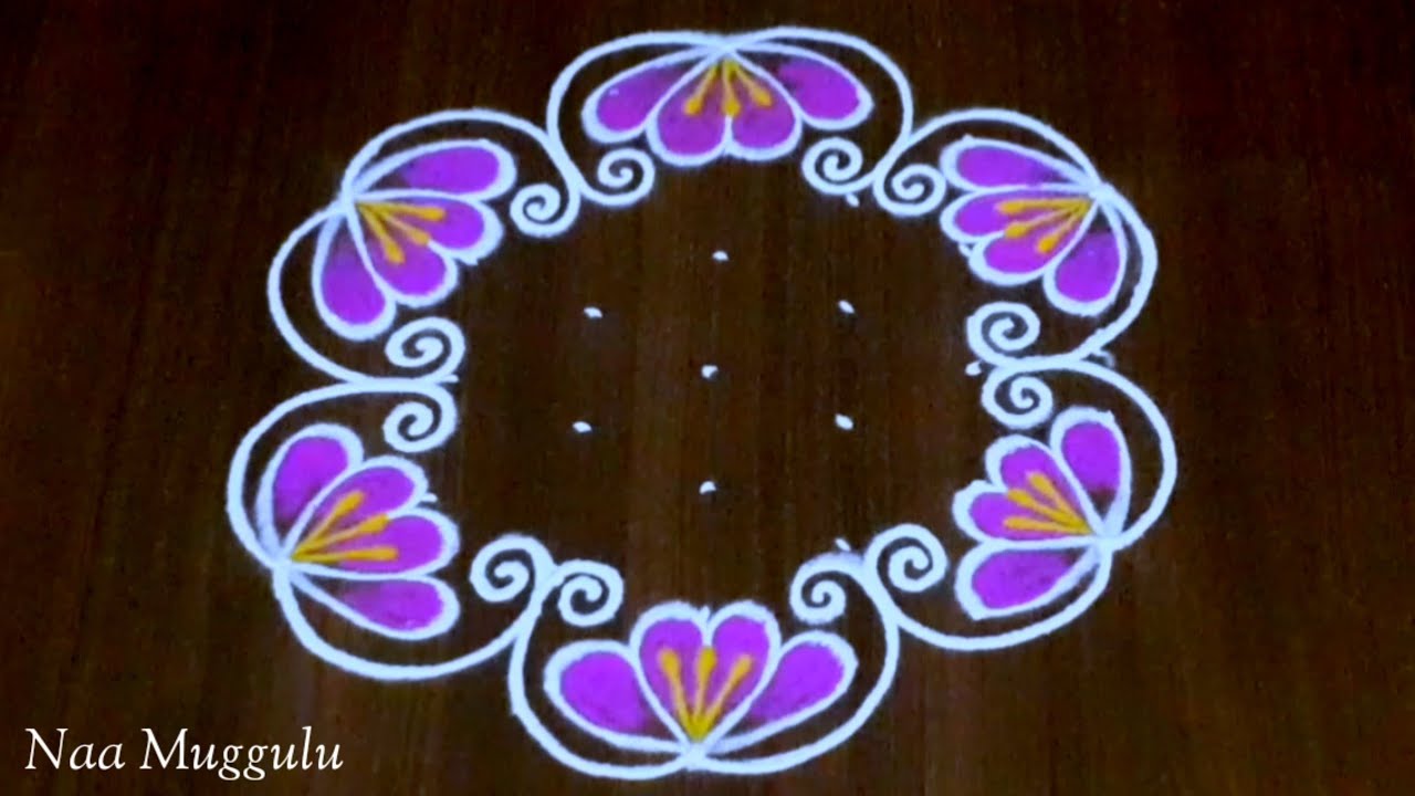 Beautiful flower rangoli design 🌺 navaratri muggulu 7×4 dots #easy#rangoli#muggulu || Naa Muggulu