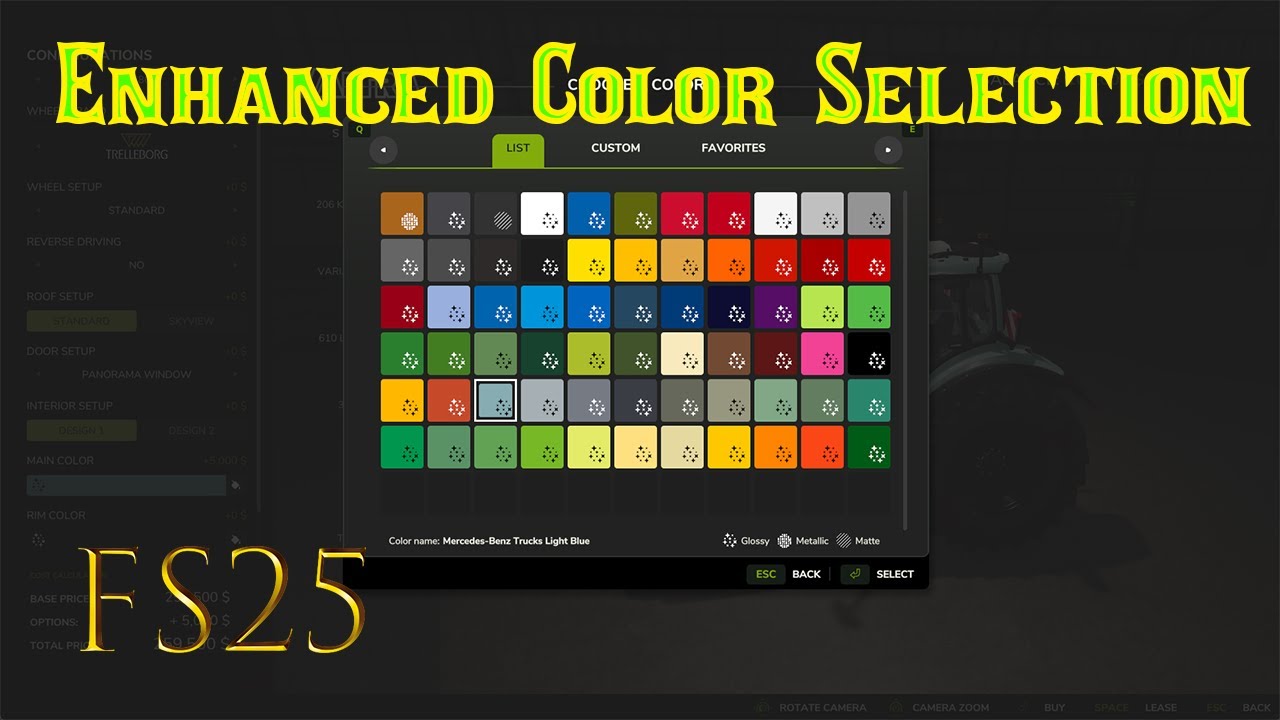FS25 Mod Look: Enhanced Color Selection (PC ONLY MOD)!!!!
