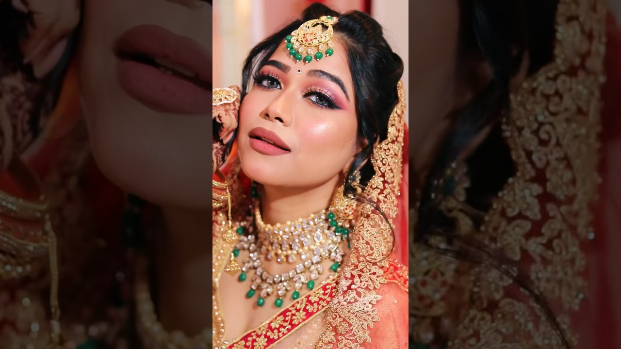 Trendy Bridal Makeup 💄Red nd Gold themed bridal makeup look 😍 #makeup #bridalmakeup #jazmakeuptips