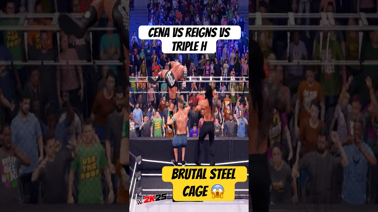 Triple H vs John Cena vs Roman Reigns &ndash; Brutal Steel Cage Showdown!  | WWE 2K25