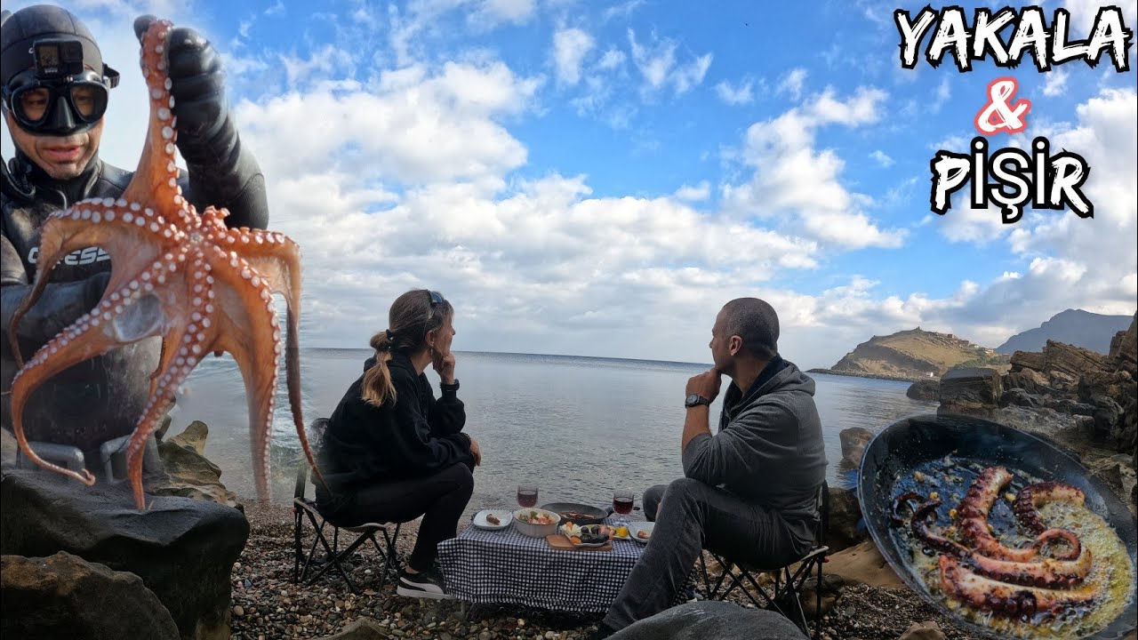 Ahtapot avı 🐙sualtı görüntüleri ve muhteşem manzarada ahtapot ziyafeti yakala pişir ye
