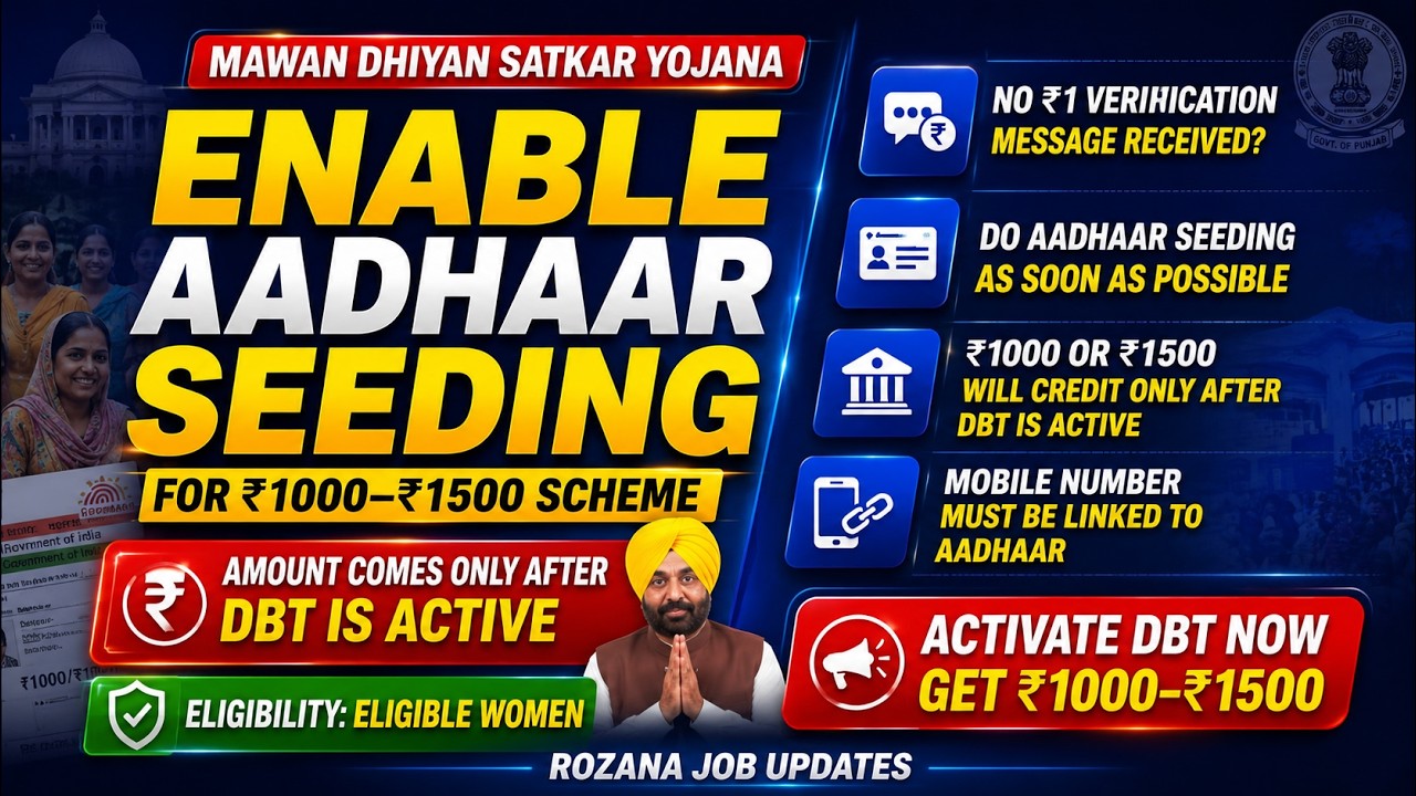 Mawan Dhiyan Satkar Yojana 2026 | Aadhaar Seeding Kaise Kare? ₹1000-₹1500 Scheme Update