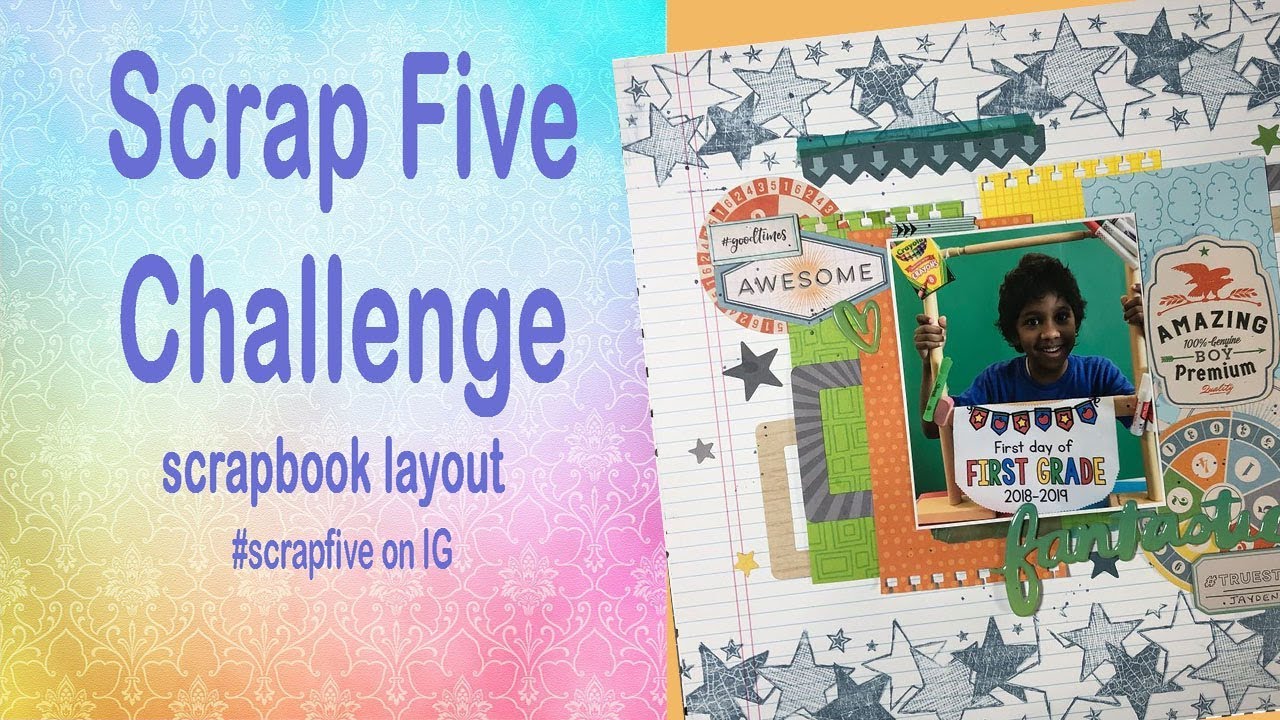 12x12 scrapbook layout /#scrapfive challenge / scrapbooking tutorial /Stamping
