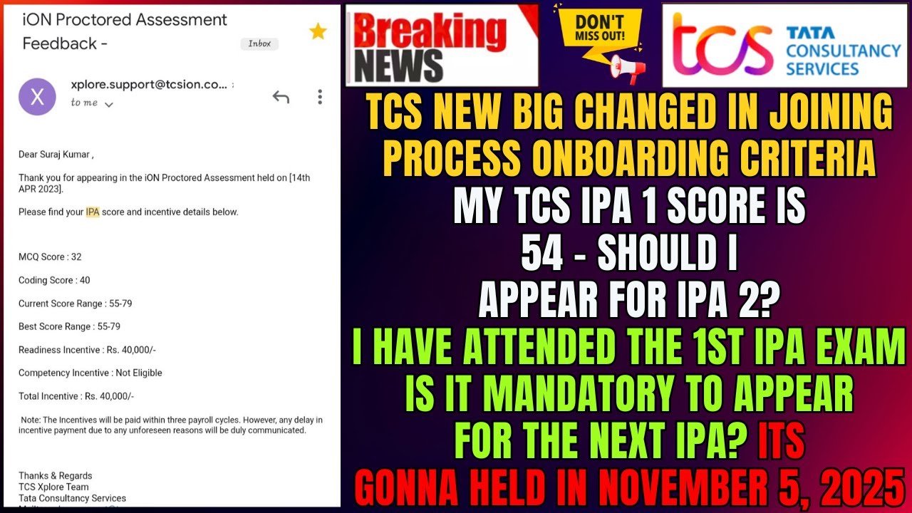 TCS Biggest Change in Onboarding Process & Joining Process🔥 2024-2025 Batch | TCS 1st & 2nd IPA Exam
