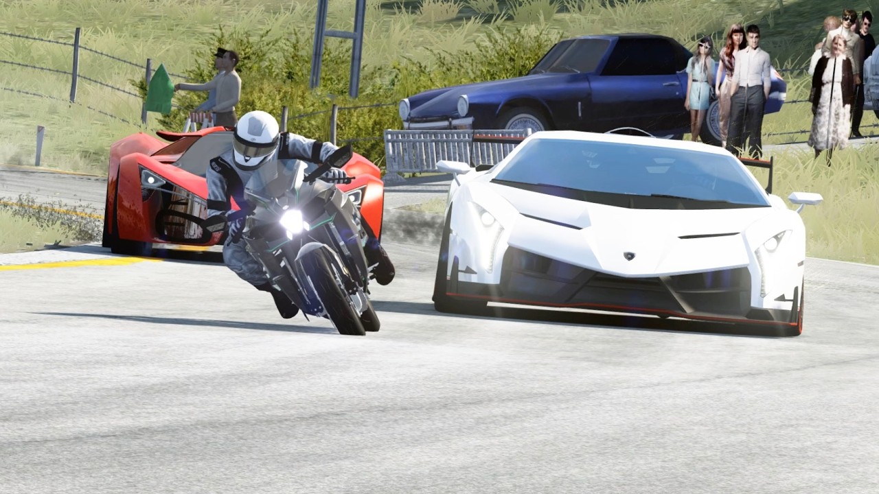 Kawasaki Ninja H2 vs Lamborhini Veneno vs Ferrari F80 Concept at Old SPA