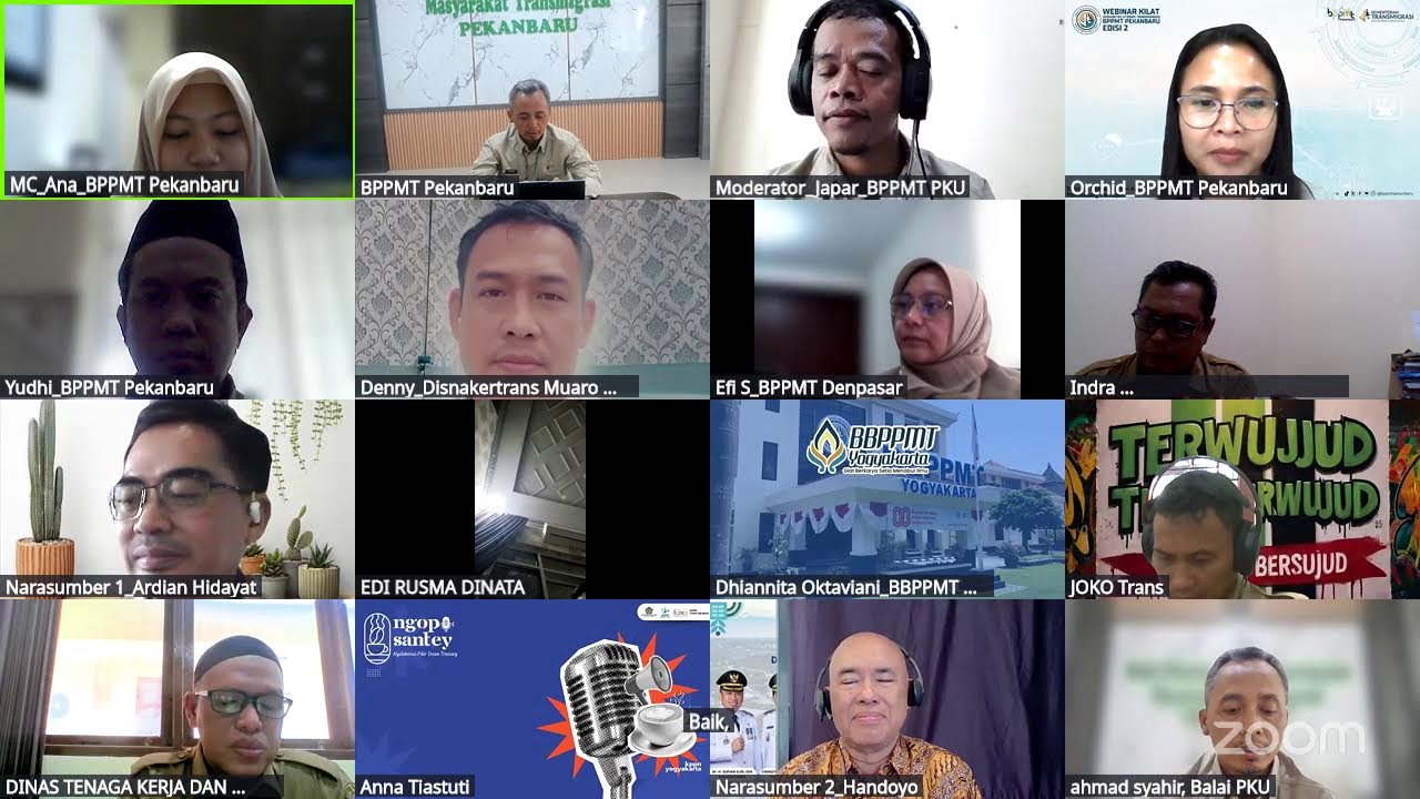 Zoom Meeting Webinar Kilat Penguatan Lembaga dan Kelembagaan Ekonomi Di Kawasan Transmigrasi