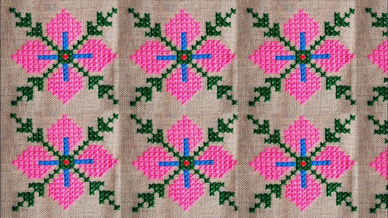 Easy Flower ashon design. Cross stitch design on sitting mat. New ason design. Legend Arts
